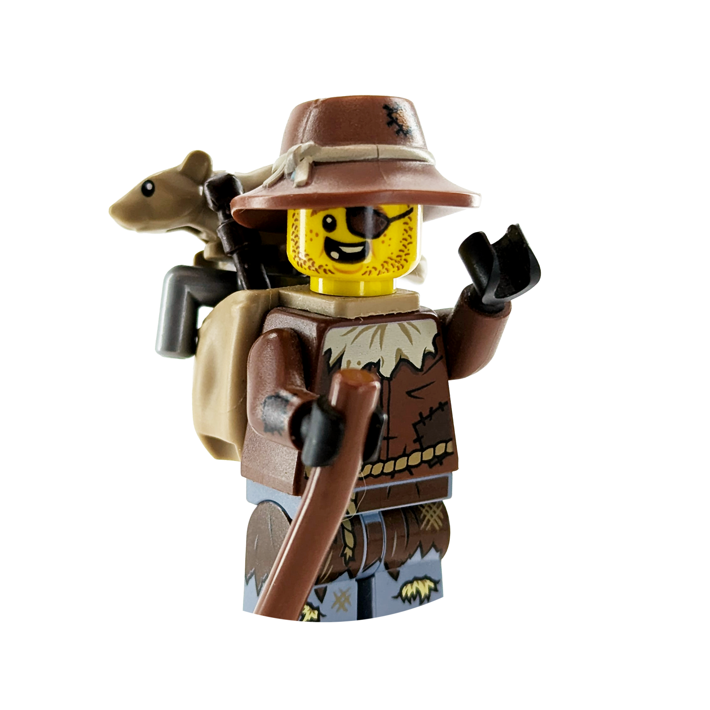 Rusty Dusty minifigure carrying a backpack with a rat companion